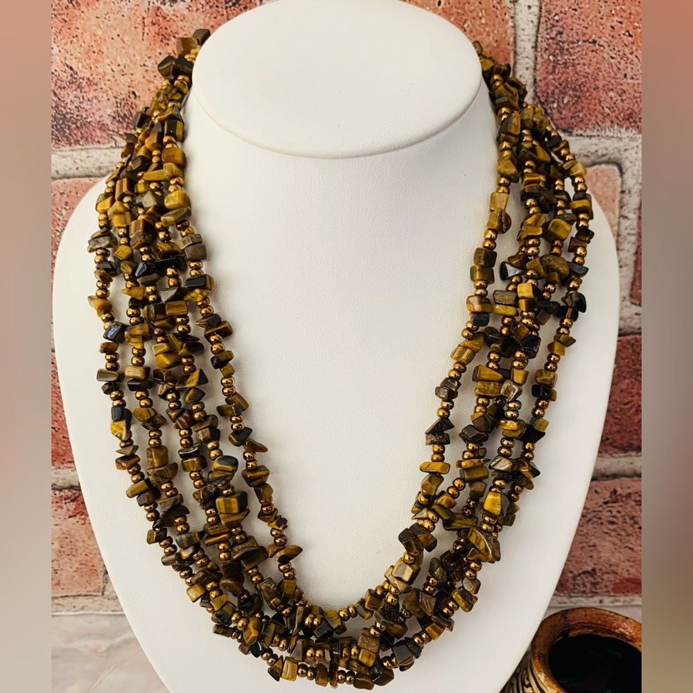 Tigers Eye Beaded Multi Strand Necklace